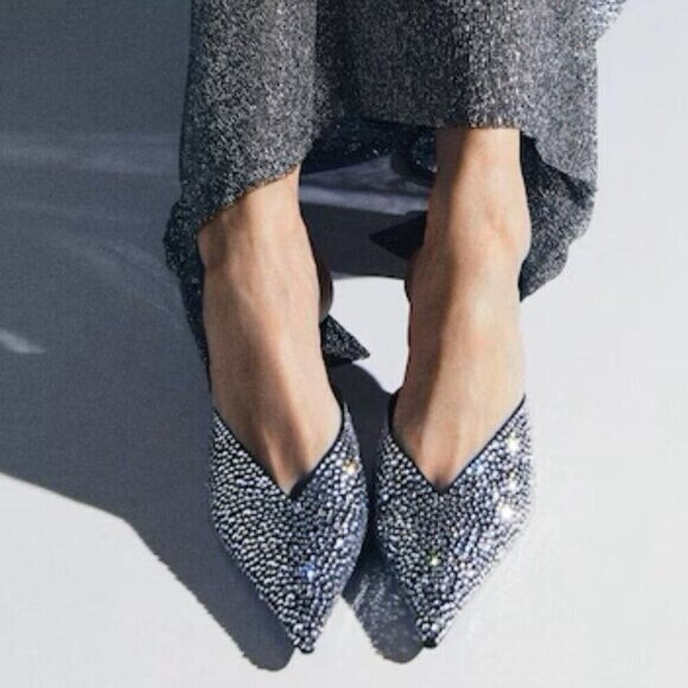 MANGO Crystal Rhinestone Mule Heels NWT Pointed Toe Kitten Heel Size 6.5 - Picture 6 of 16